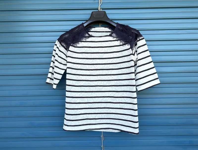 Top Marinière Femme Promod Dentelle Bleu Blanc