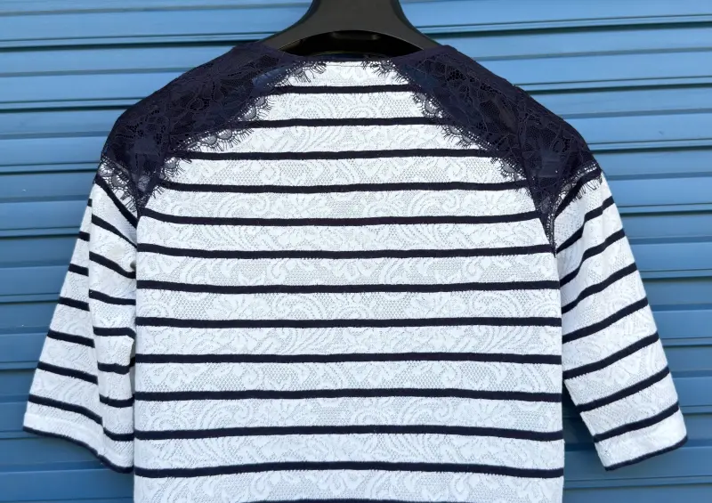 Top Marinière Femme Promod Dentelle Bleu Blanc