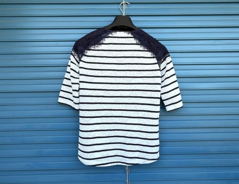 Top Marinière Femme Promod Dentelle Bleu Blanc