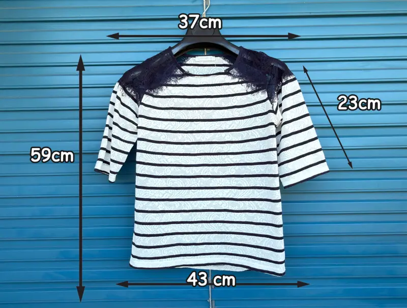 Top Marinière Femme Promod Dentelle Bleu Blanc