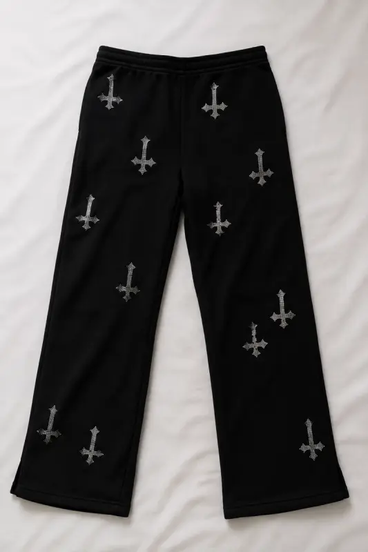 Jogging Noir Crois Strass Y2K Streetwear Taille M/L