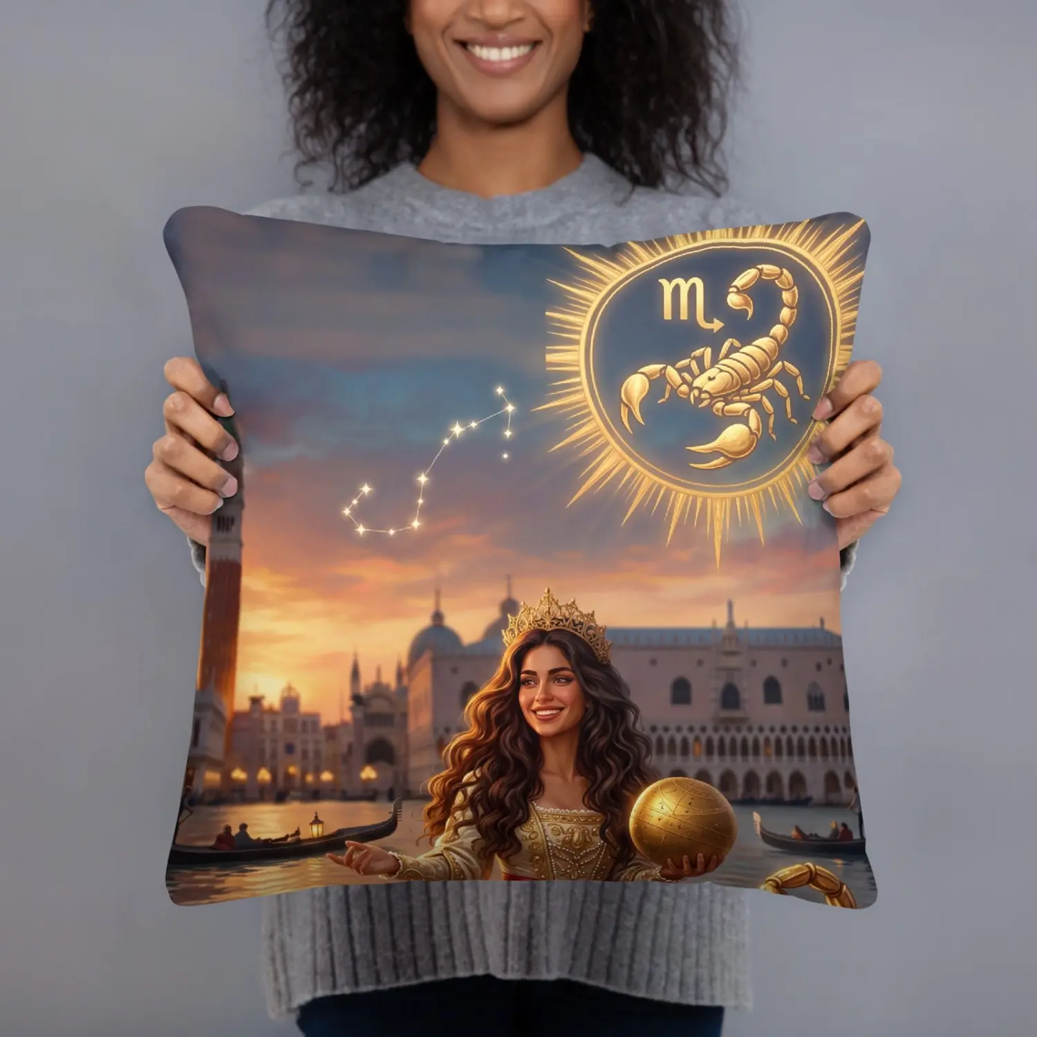Sternzeichen-Kissen «Venezianische Göttin» – alle 12 Zeichen, 45×45 cm, neu