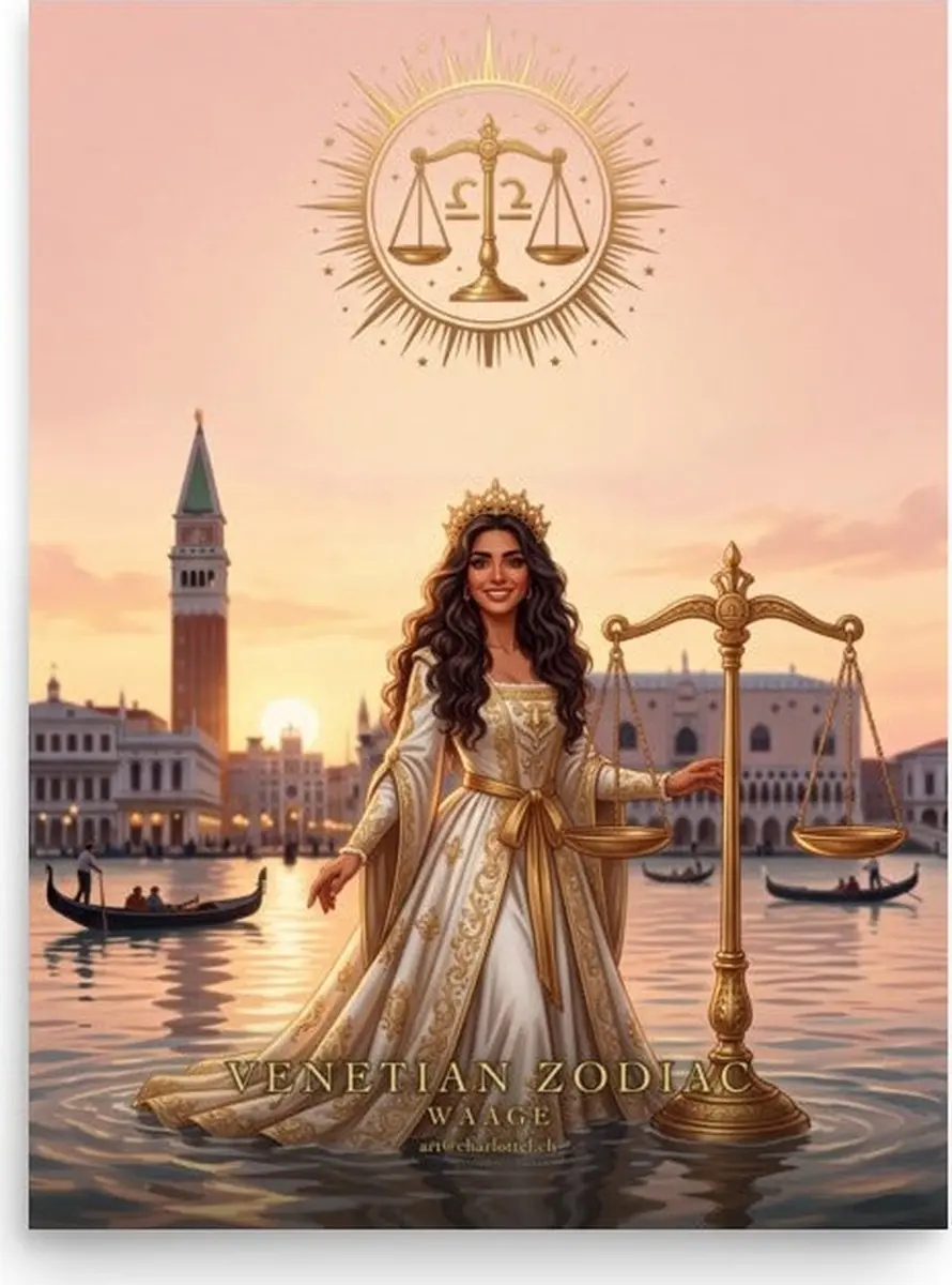 Sternzeichen-Poster «Venezianische Göttin» – Wandbild 30×40 cm, alle 12 Zeichen