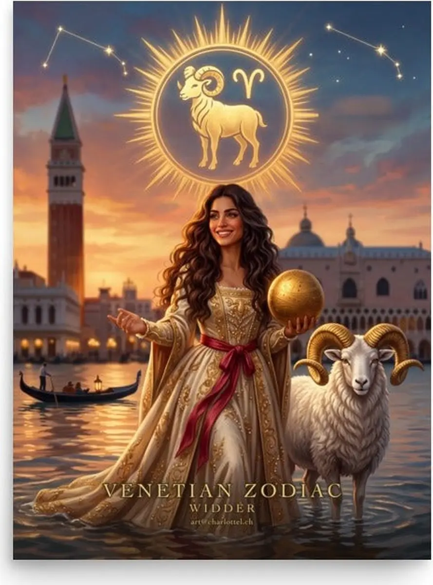 Sternzeichen-Poster «Venezianische Göttin» – Wandbild 30×40 cm, alle 12 Zeichen