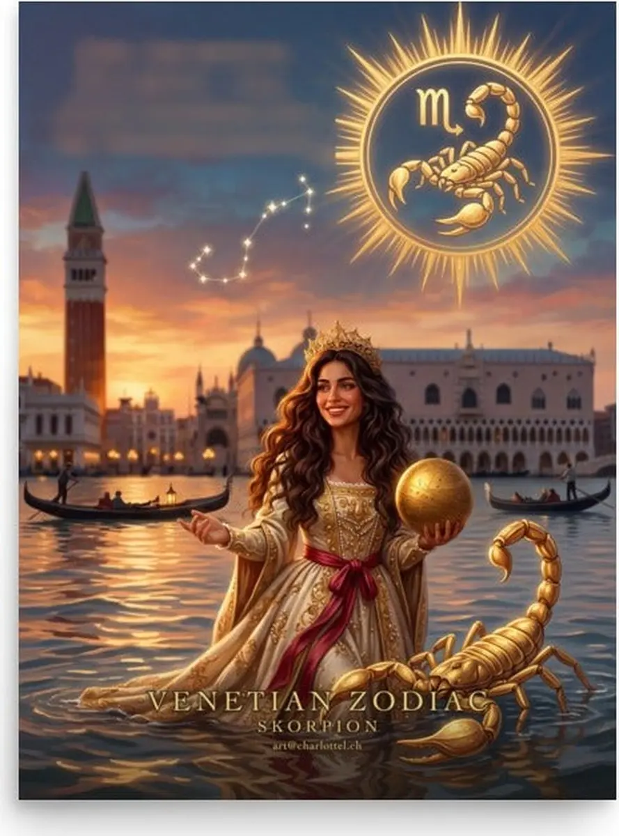 Sternzeichen-Poster «Venezianische Göttin» – Wandbild 30×40 cm, alle 12 Zeichen