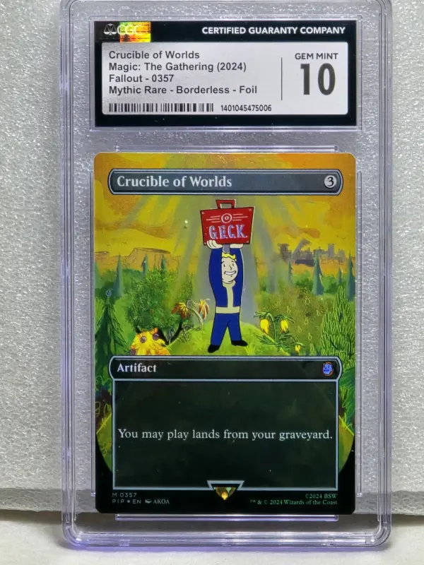CGC 10 Crucible of Worlds Borderless Foil – MTG Fallout Mythic 2024