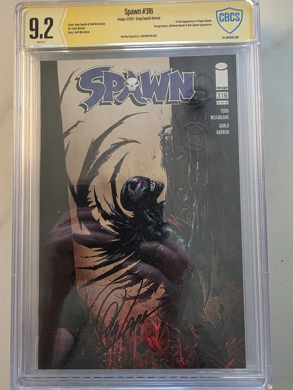 Spawn #316 Greg Capullo Variant CBCS 9.2 — Greg Capullo Signed — Label Error