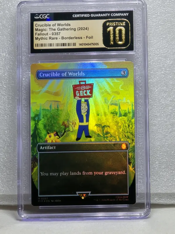 CGC Pristine 10 Crucible of Worlds Borderless Foil – MTG Fallout Mythic 2024